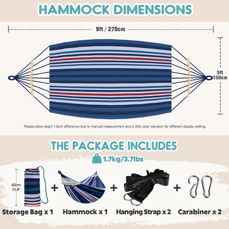 Anyoo Garden Cotton Hammock Comfortable Fabric Hammock with Spreader Bar Sturdy Hammocks Up to 450lbs Portable Lightweight Hammocks with Travel Bag for Camping Outdoor/Indoor Patio Backyard - Image 2